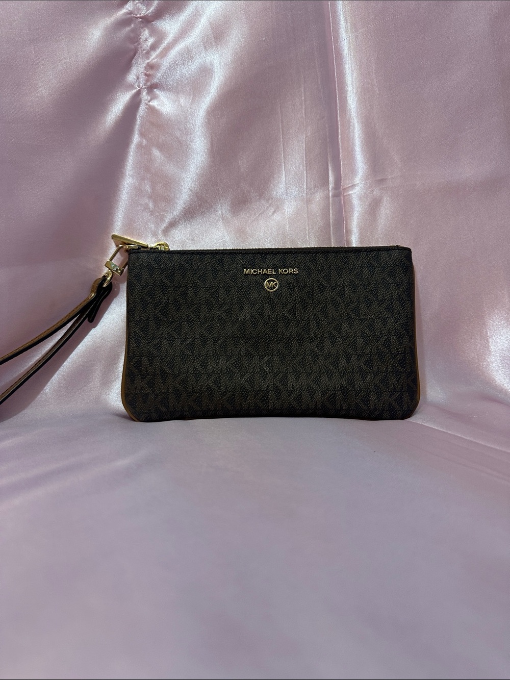 Michael Kors Black Signature MK Wristlet with Gold Hardware